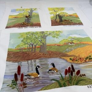 Vtg Set 3 Needlepoint Landscape Scene Completed Colorful Country Granny Wall Art